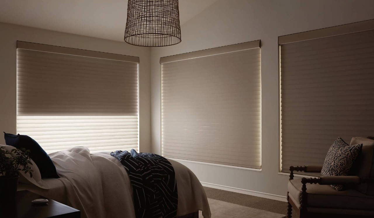 Hunter Douglas Silhouette® Sheer Shades with the Duolite® system as bedroom blackout shades for better rest at Designing Windows near Ocean City, MD
